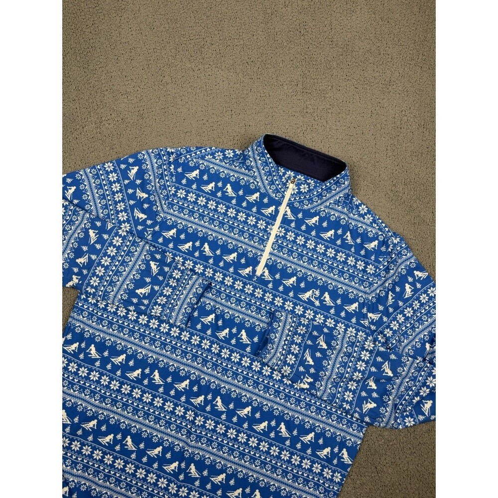 Rhoback Pullover Mens Blue White L 1/4 Zip Snowflake Ski All Over Stretch Golf